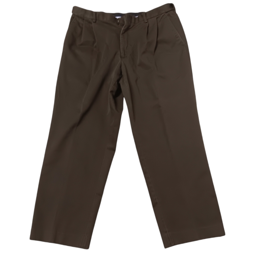 LANDS END MENS SIZE 37×28 BROWN PLEATED DRESS PANTS.